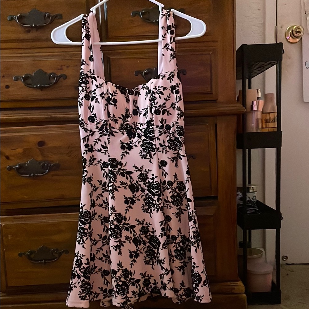 Floral Pink and Black Dress